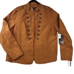 Multiples Button Accent Military Jacket Tobacco XL Faux Suede NEW